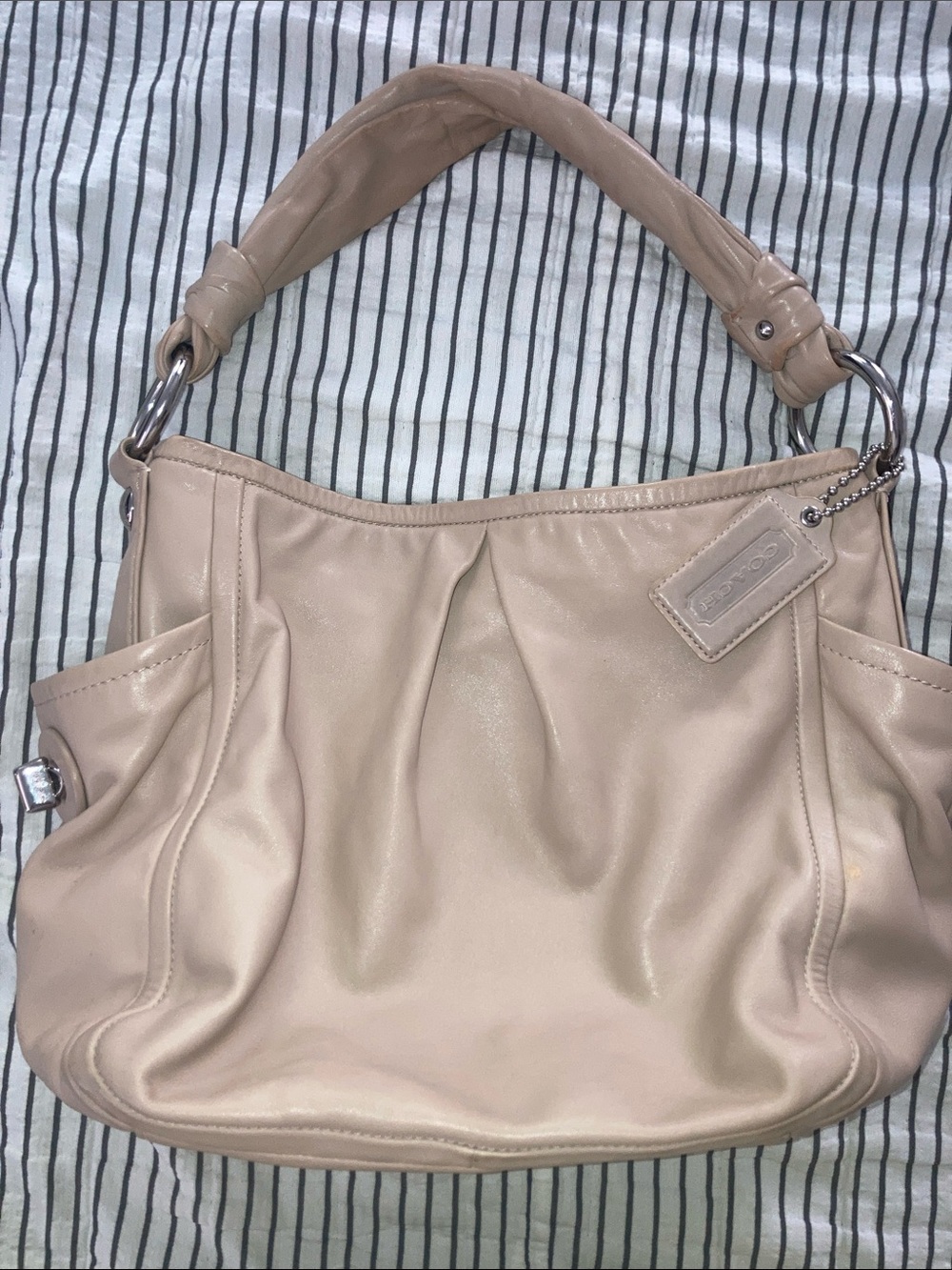 Coach Parker Pleated Tan Leather Shoulder Bag